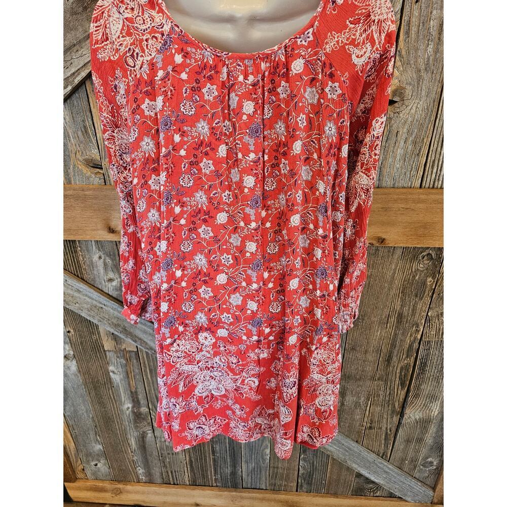 FREE PEOPLE Orange XS Floral Tunic Top Mini Dress oversized Cover Up lined EUC - Picture 2 of 8